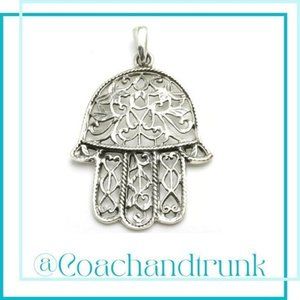 925 Sterling Chain & Pendant Hamsa Evil Eye Handcrafted Filigree Metalwork